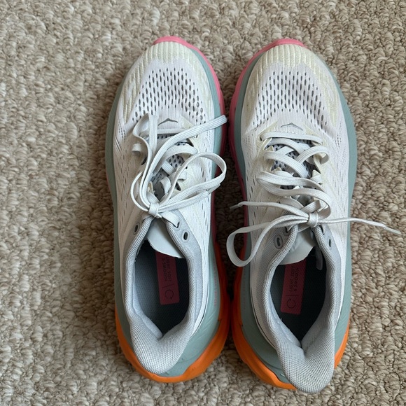 Hoka One One Women's White and Pink Athletic Shoes - Picture 6 of 8